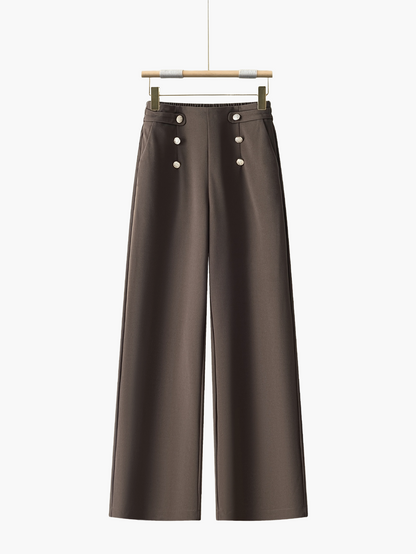 Damen Weitbein-Hosen mit Knopfleiste und elastischem Bund – Eleganter Freizeitstil
