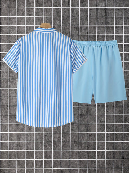 Herren Freizeit Set – Gestreiftes Hemd mit Shorts, Moderner Sommer-Look