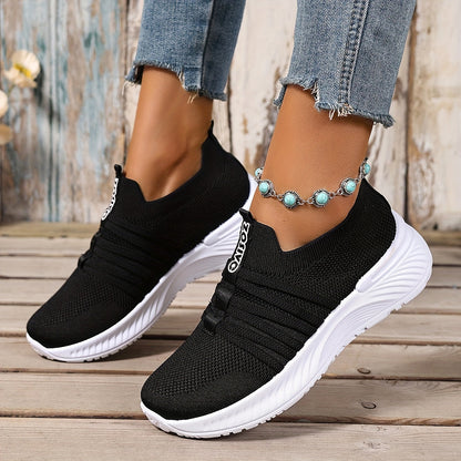Damen Slip-On Sneakers Freizeit Bequeme Low-Top Schuhe mit Streifen-Design