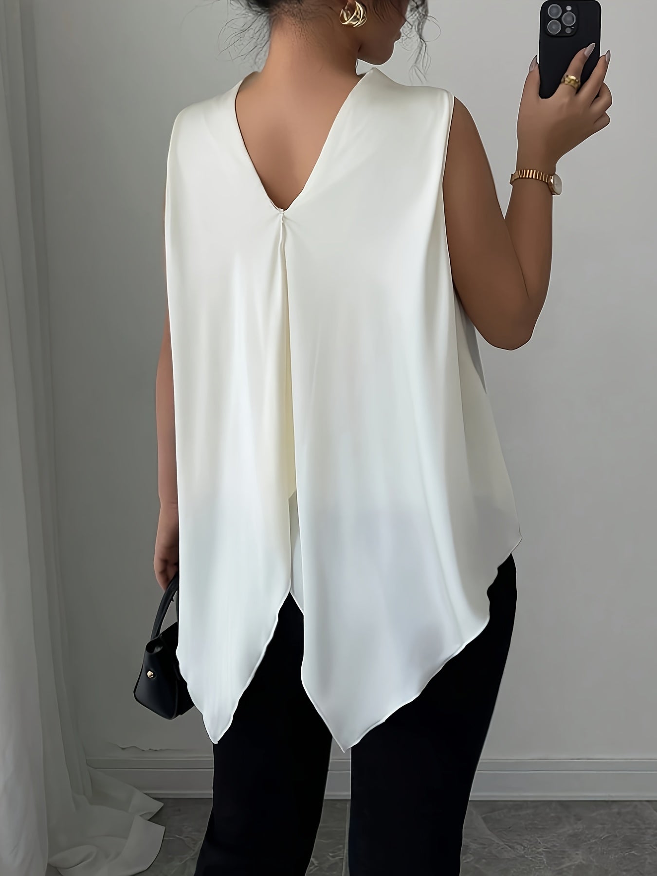 Damen Elegante Ärmellose Bluse mit Stehkragen und fließendem Schnitt – Perfekt für Büro und Abend