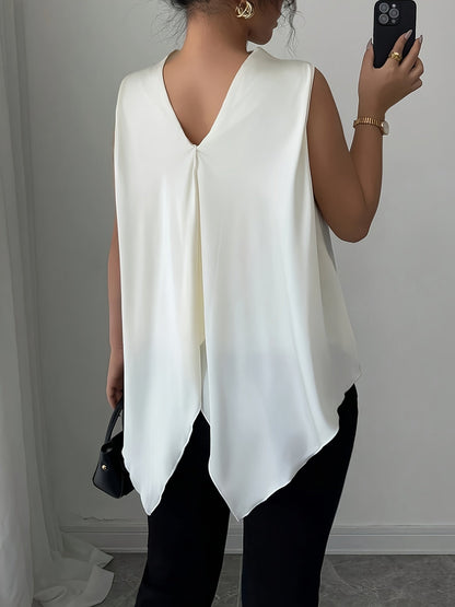 Damen Elegante Ärmellose Bluse mit Stehkragen und fließendem Schnitt – Perfekt für Büro und Abend