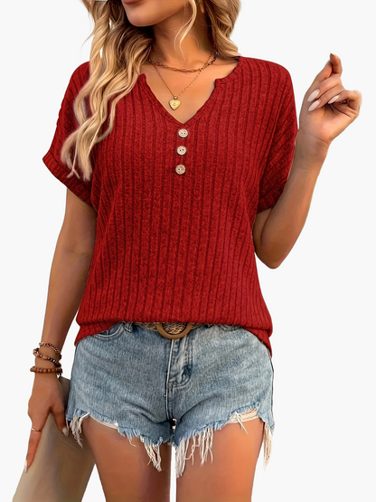 Damen Strick-Henley Shirt im Casual Look – Sommermode mit Knopfleiste für Freizeit und Alltag