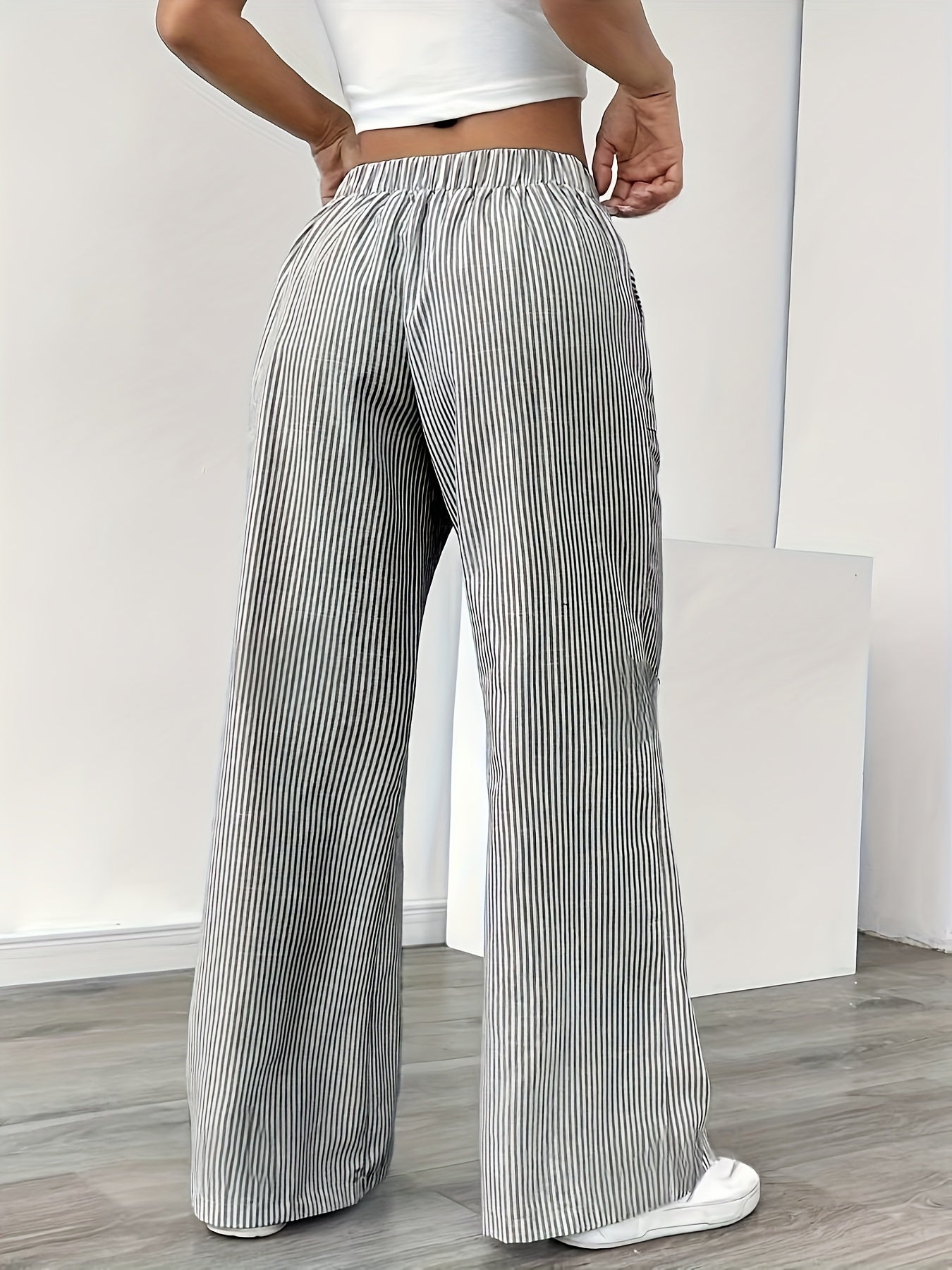 Damen Weite Casual Streifenhose mit Kordelzug – Bequeme Freizeithose für Alltag und Wochenende