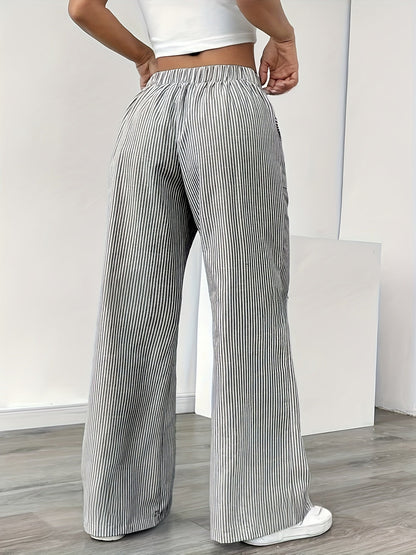 Damen Weite Casual Streifenhose mit Kordelzug – Bequeme Freizeithose für Alltag und Wochenende
