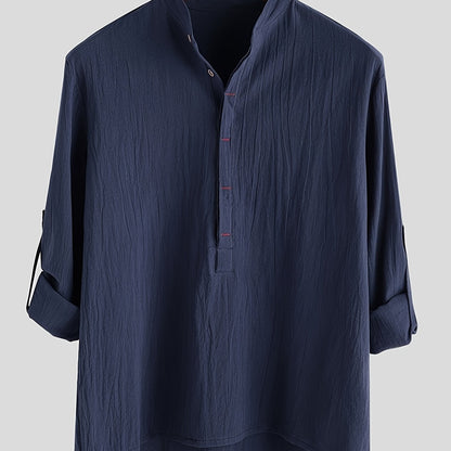 Herren Henley Langarmshirt mit Stehkragen und Knopfleiste – Modernes Freizeitoberteil für stilvolle Anlässe