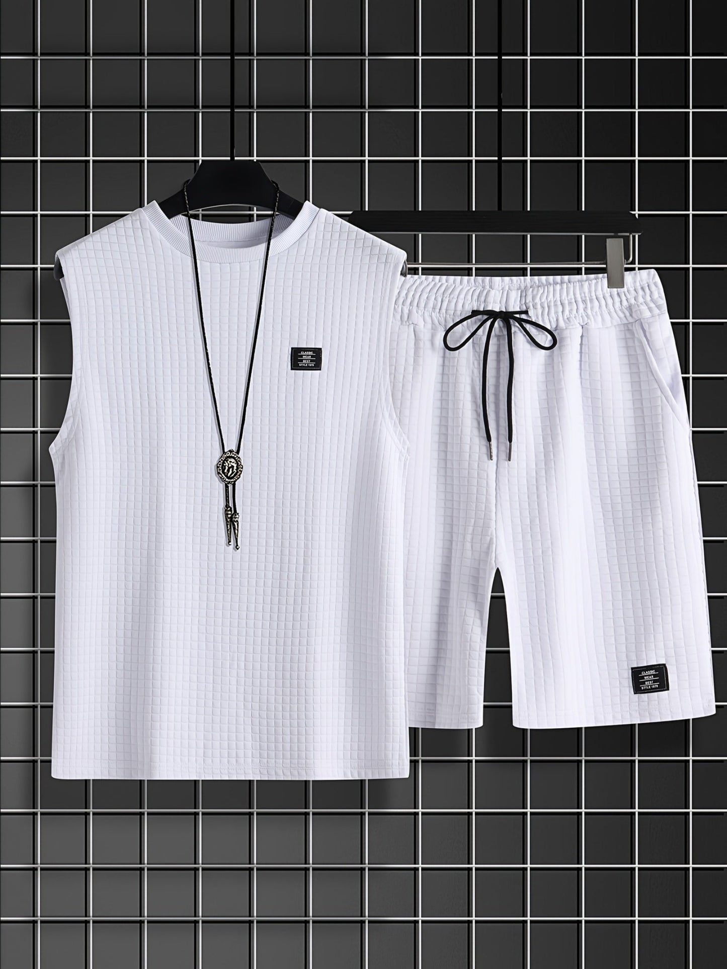 Herren Freizeit Tanktop-Set im modernen Karo-Look – ärmelloses Oberteil und Shorts, ideal für Sommer & Freizeit