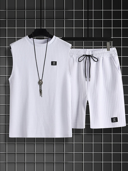 Herren Freizeit Tanktop-Set im modernen Karo-Look – ärmelloses Oberteil und Shorts, ideal für Sommer & Freizeit
