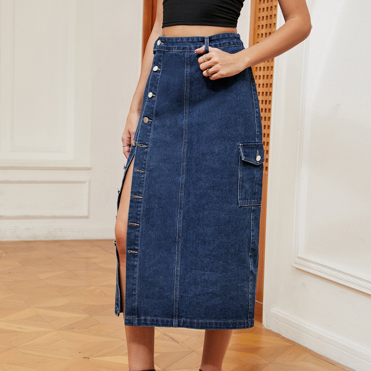 Melanie – Halb Elastischer Denim Cargorock