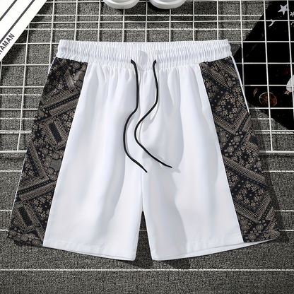 Herren Urban Streetwear Shorts mit grafischem Muster und elastischem Bund – Modische Freizeithose