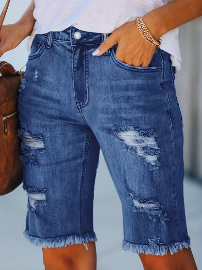 Damen Bermuda Jeans Shorts im Destroyed Look – Modische Sommer-Basics mit Fransen und Rissen