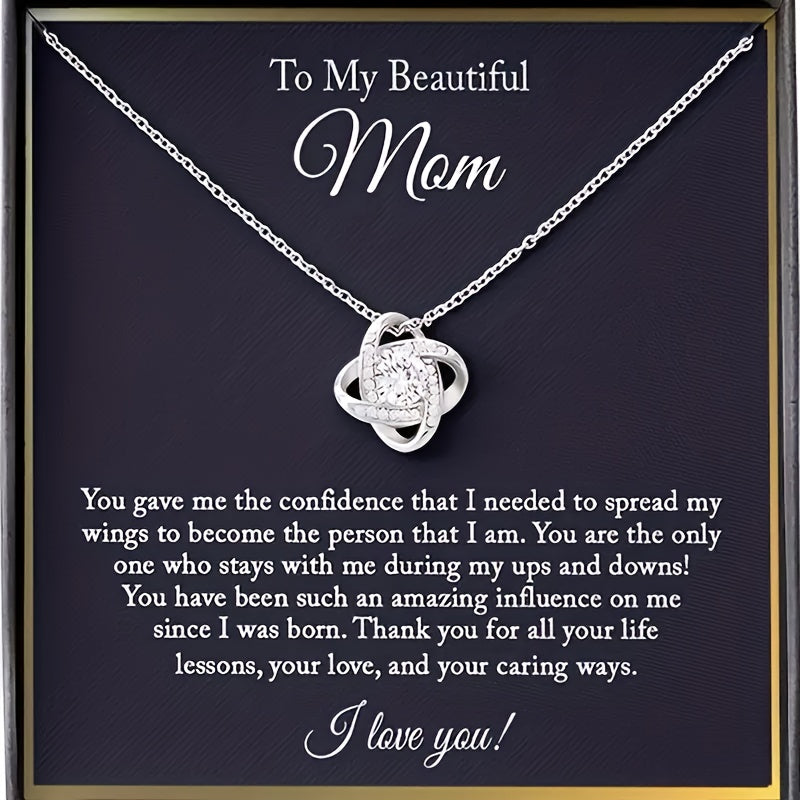 Damen Schmuck Halskette – Muttertagsgeschenk mit liebevoller Botschaft für Mama, Eleganter Anhänger im Knoten-Design