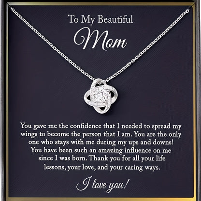 Damen Schmuck Halskette – Muttertagsgeschenk mit liebevoller Botschaft für Mama, Eleganter Anhänger im Knoten-Design