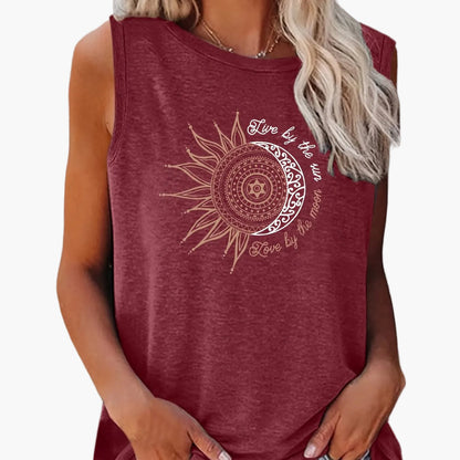 Damen Tanktop mit Boho Sonne-Mond Print – Lässiges Sommer-Shirt im Ethno-Stil