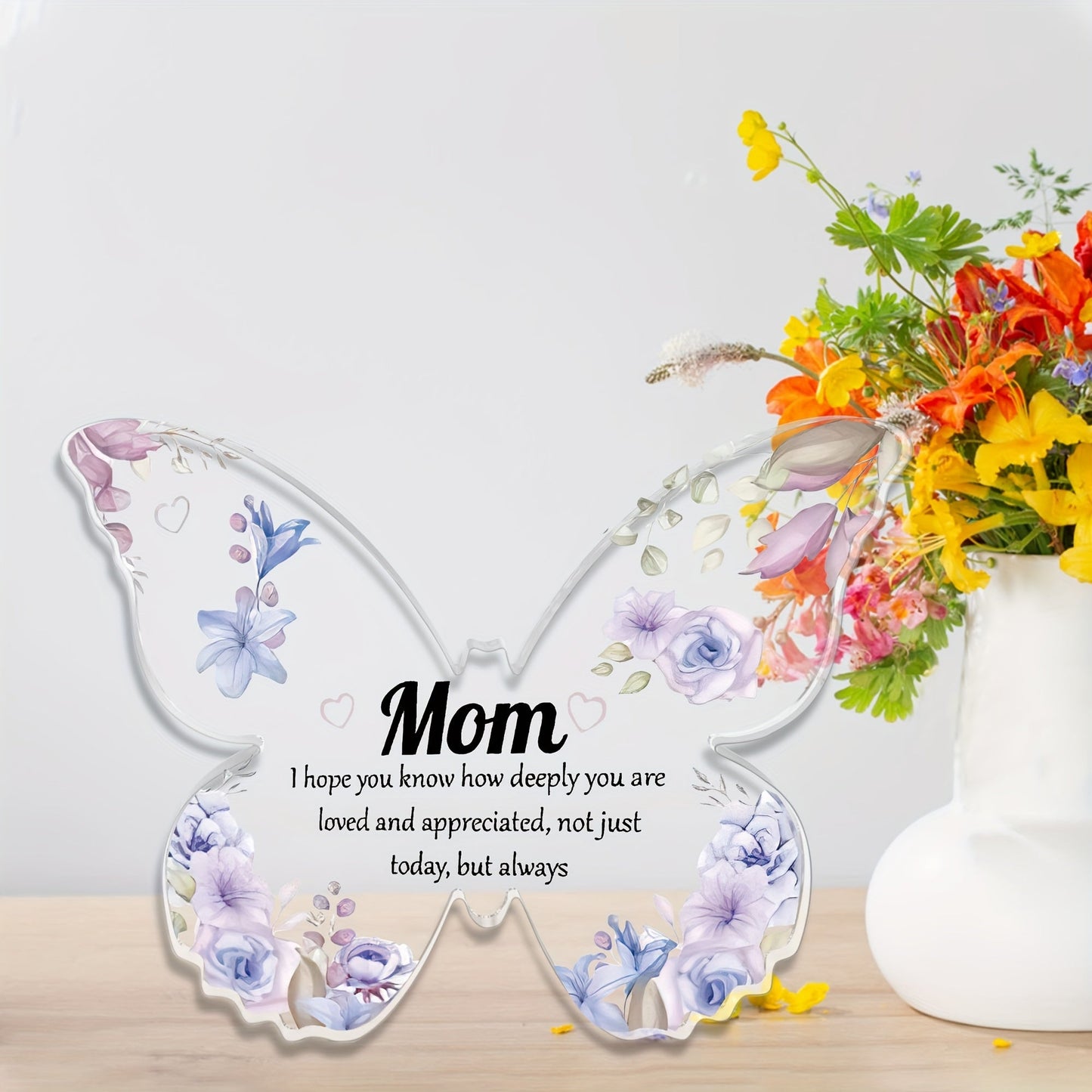 Schmetterling Deko Muttertag – Elegantes Acryl Geschenk für Mama, Vintage Stil, Tischdekoration mit Blumendesign und Spruch