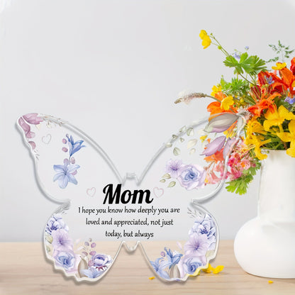 Schmetterling Deko Muttertag – Elegantes Acryl Geschenk für Mama, Vintage Stil, Tischdekoration mit Blumendesign und Spruch