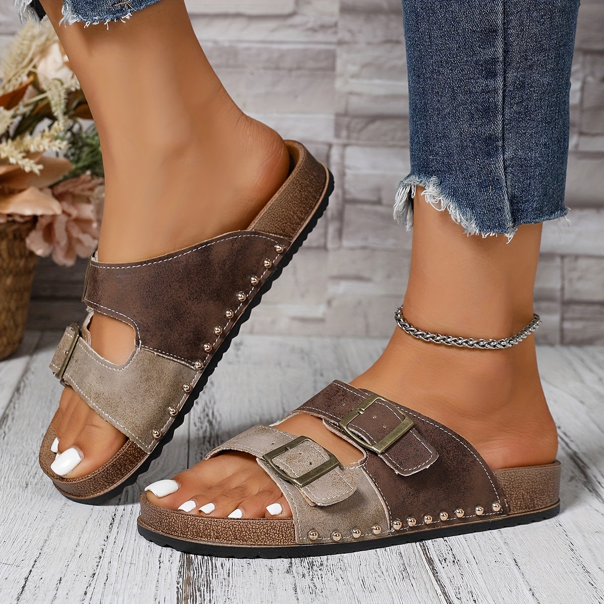 Damen Vintage Komfort Sandalen mit Schnallen – Bequeme Sommerschuhe für Alltag und Freizeit