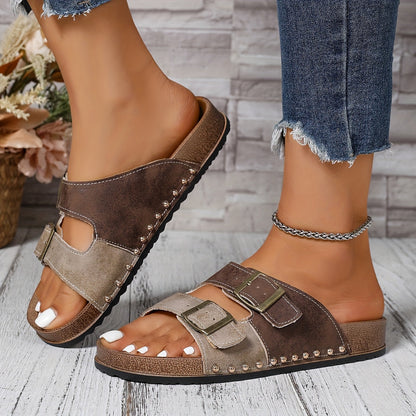 Damen Vintage Komfort Sandalen mit Schnallen – Bequeme Sommerschuhe für Alltag und Freizeit