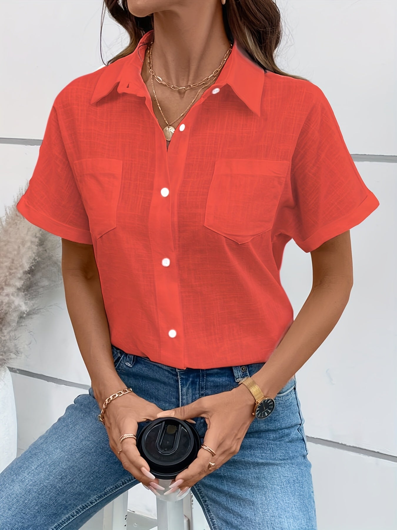 Damen Kurzarm Bluse mit Vogel-Print – Stilvolle Freizeit Hemdbluse für Alltag & Büro