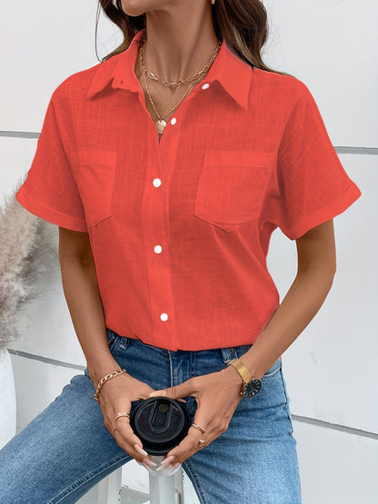 Damen Kurzarm Bluse mit Vogel-Print – Stilvolle Freizeit Hemdbluse für Alltag & Büro