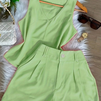 Damen Sommer Set – Elegantes ärmelloses Top und High-Waist Shorts, Casual Chic für Alltag & Urlaub