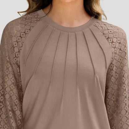 Damen Bluse mit Spitzenärmeln und Falten-Design – Elegante Smart Casual Oberteil für Büro & Freizeit