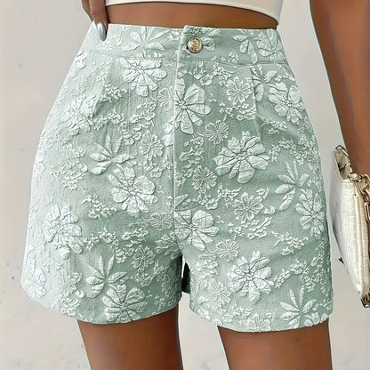 Damen Elegante High-Waist Shorts mit Blumenstickerei – Perfekt für Sommer und Freizeit