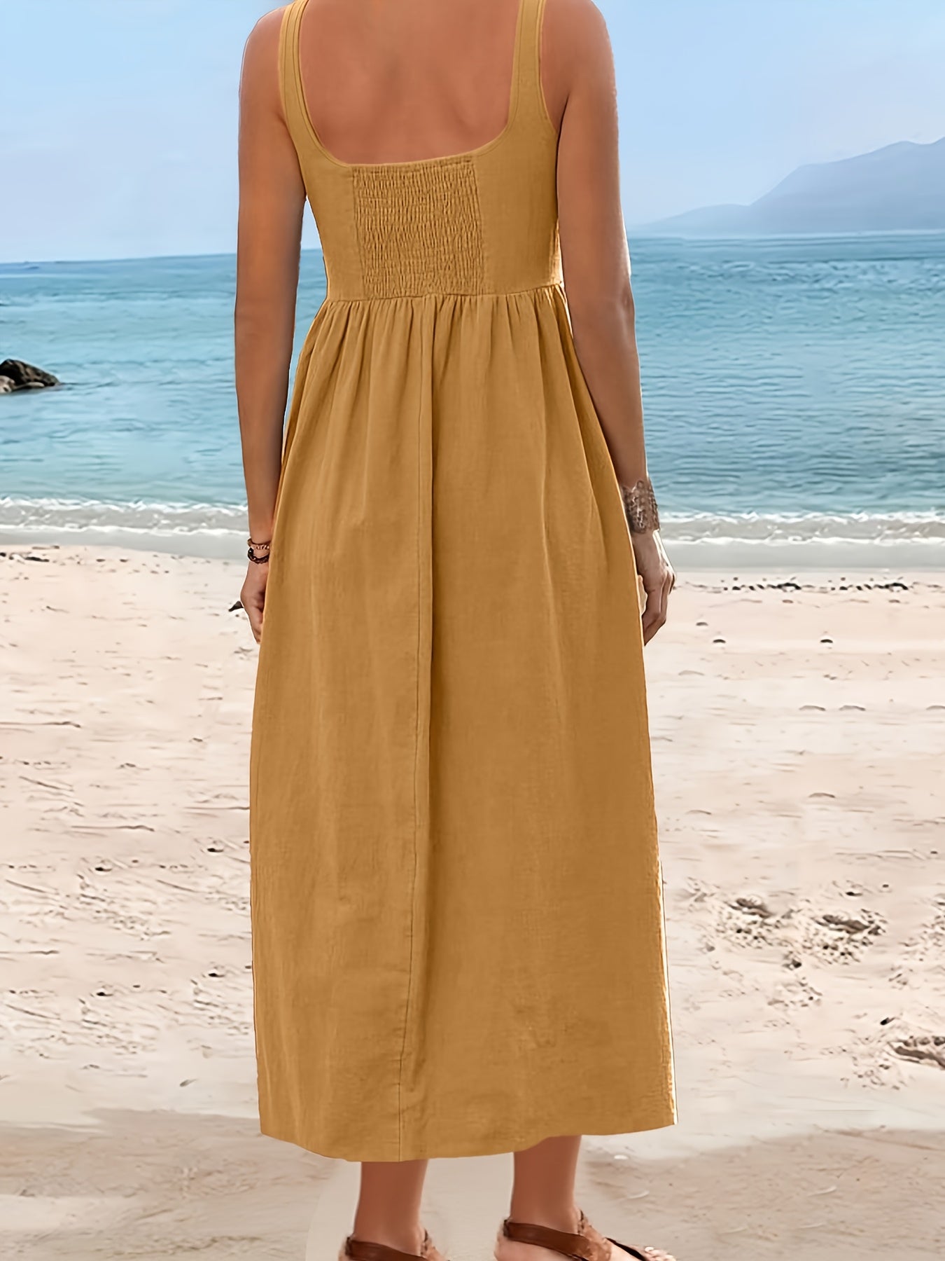 Damen Sommer-Midikleid Urlaub Stil ärmellos Fit & Flare