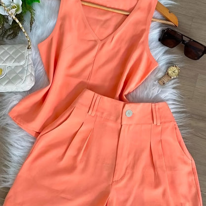 Damen Sommer Set – Elegantes ärmelloses Top und High-Waist Shorts, Casual Chic für Alltag & Urlaub