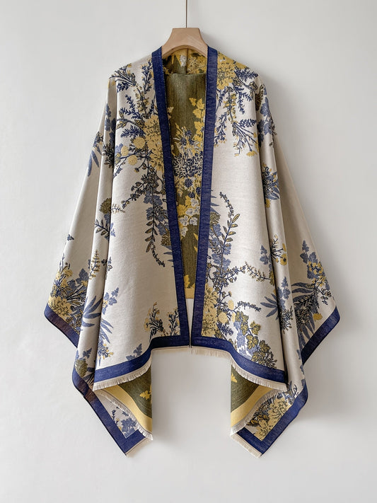 Damen Kimono Cardigan mit floralem Vintage-Muster – Elegante offene Umhangjacke für Freizeit und besondere Anlässe