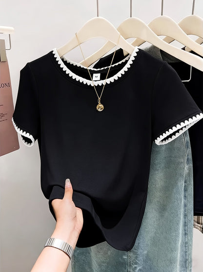 Damen Bluse mit Wellenkante und Rundhalsausschnitt – Eleganter Alltagsstil