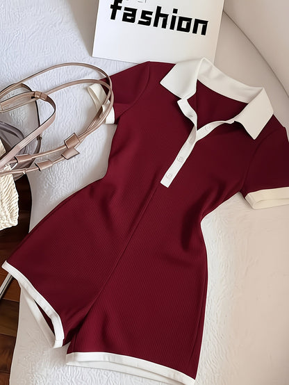 Damen Einteiler Polokleid mit kurzen Ärmeln – Stilvoller Freizeit-Jumpsuit für Alltag und Urlaub