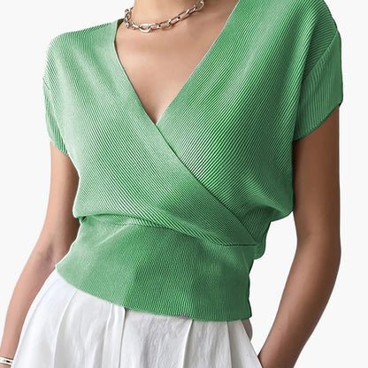 Damen Wickelshirt mit Kurzarm – Elegantes Freizeit-Top im modernen Design