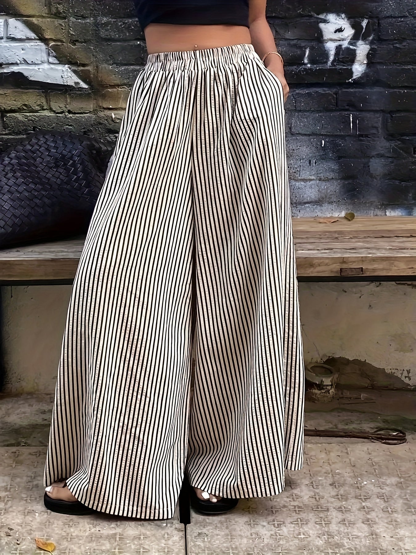 Damen Weite Streifenhose Elegant Lässig für Freizeit und Sommer