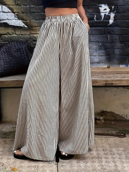 Damen Weite Streifenhose Elegant Lässig für Freizeit und Sommer