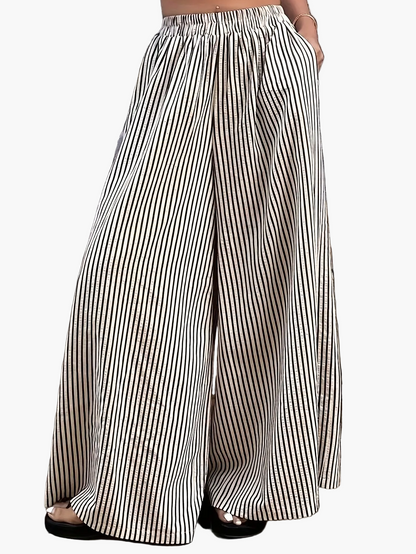 Damen Weite Streifenhose Elegant Lässig für Freizeit und Sommer