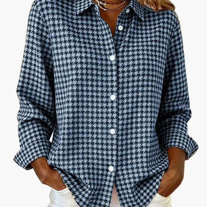 Damen Hahnentritt Hemdbluse im angesagten Casual Look – Perfekt für Büro und Alltag