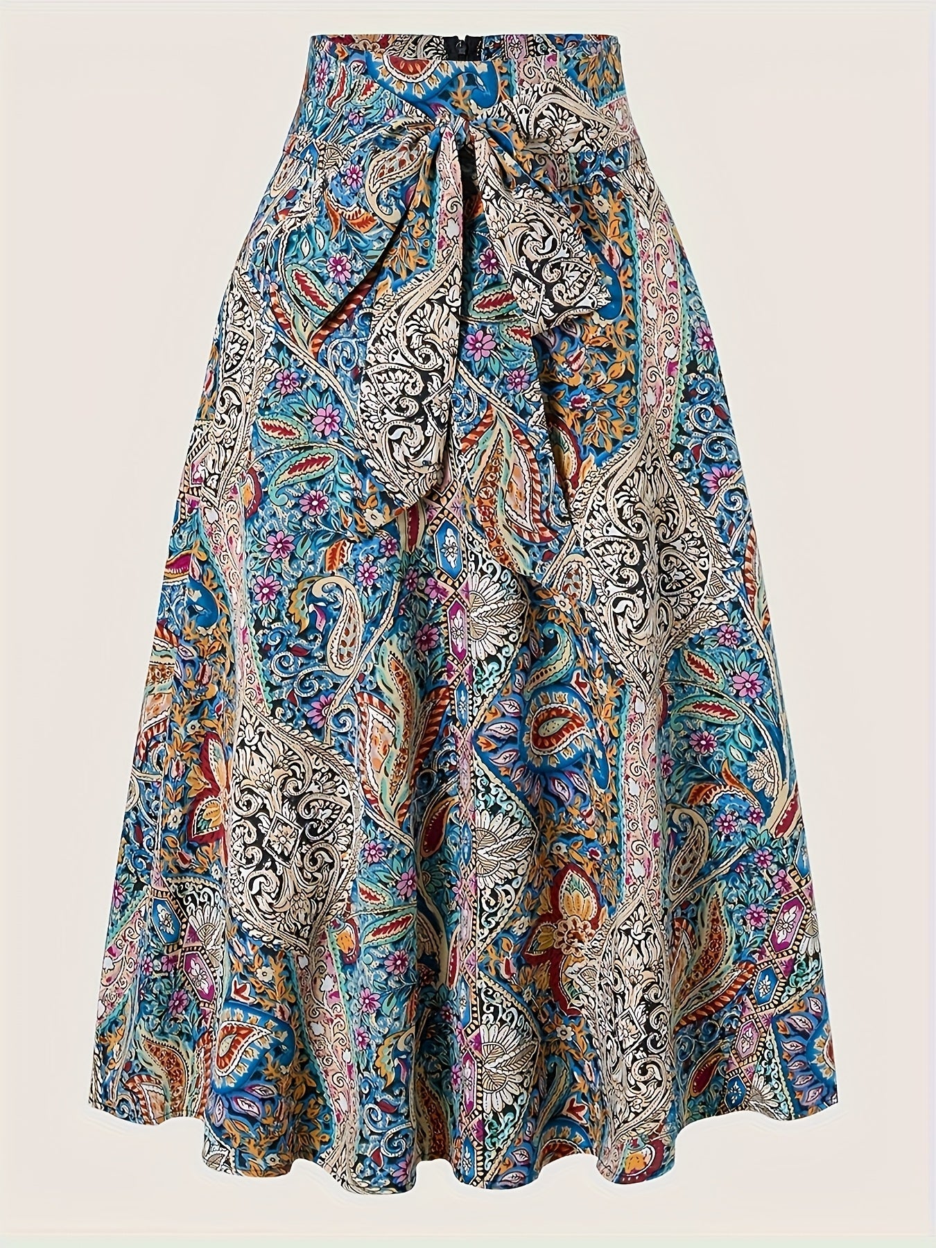 Damen Sommer Midikleid Elegant mit Paisley-Muster und Schleife – Perfekt für Freizeit & Urlaub