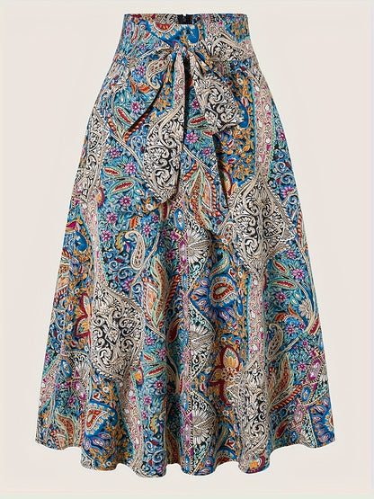 Damen Sommer Midikleid Elegant mit Paisley-Muster und Schleife – Perfekt für Freizeit & Urlaub