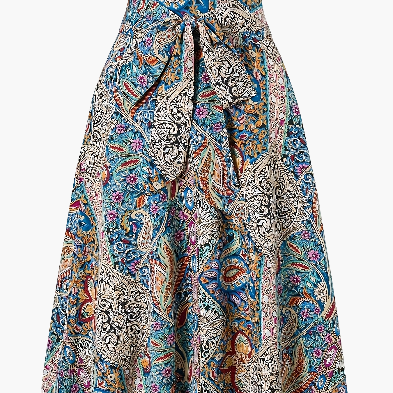 Damen Sommer Midikleid Elegant mit Paisley-Muster und Schleife – Perfekt für Freizeit & Urlaub