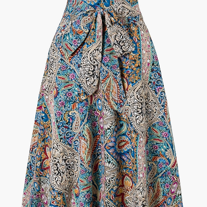 Damen Sommer Midikleid Elegant mit Paisley-Muster und Schleife – Perfekt für Freizeit & Urlaub