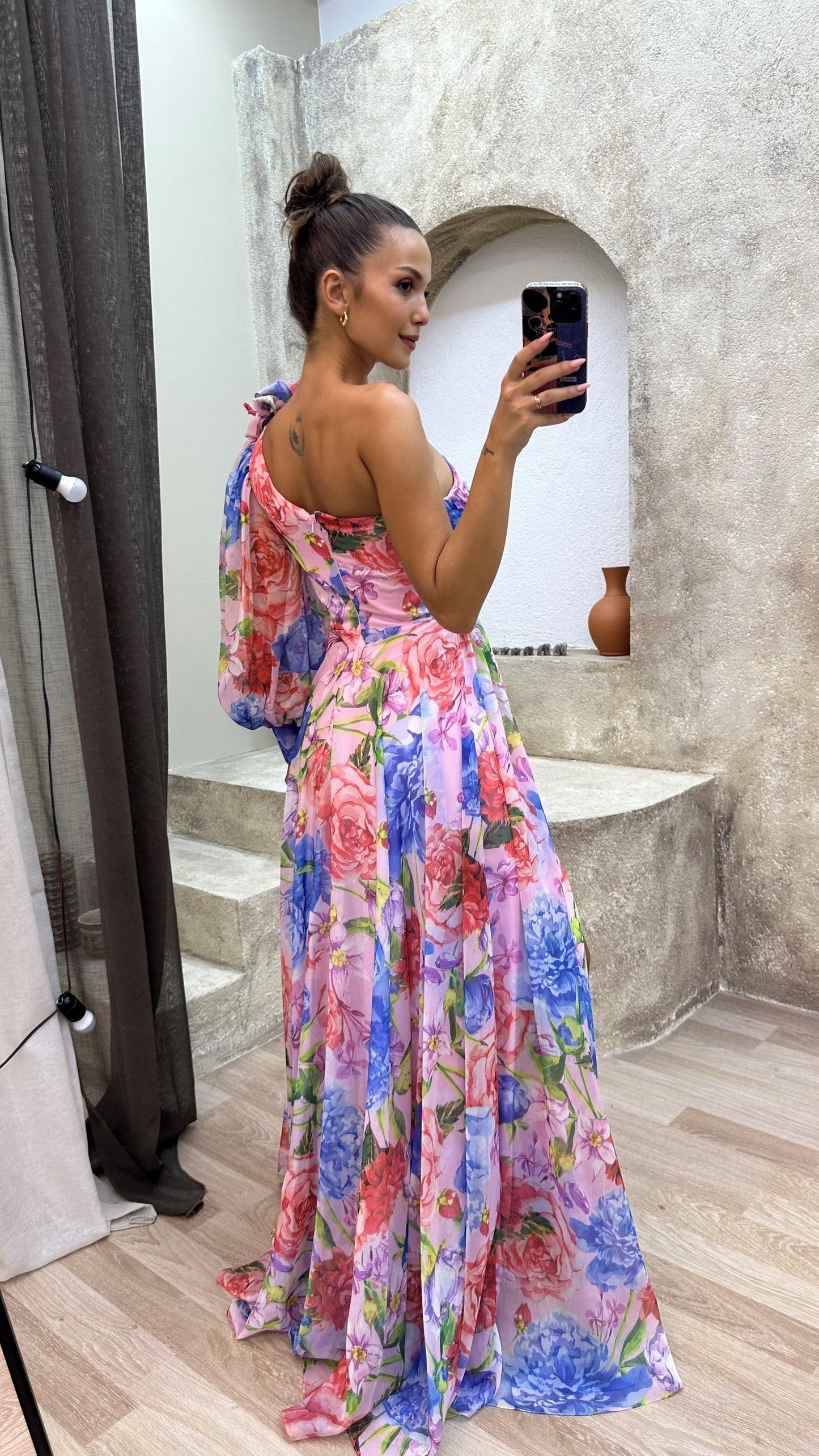 Damen One-Shoulder Maxikleid mit floralen Muster – Elegantes Sommerkleid für festliche Anlässe