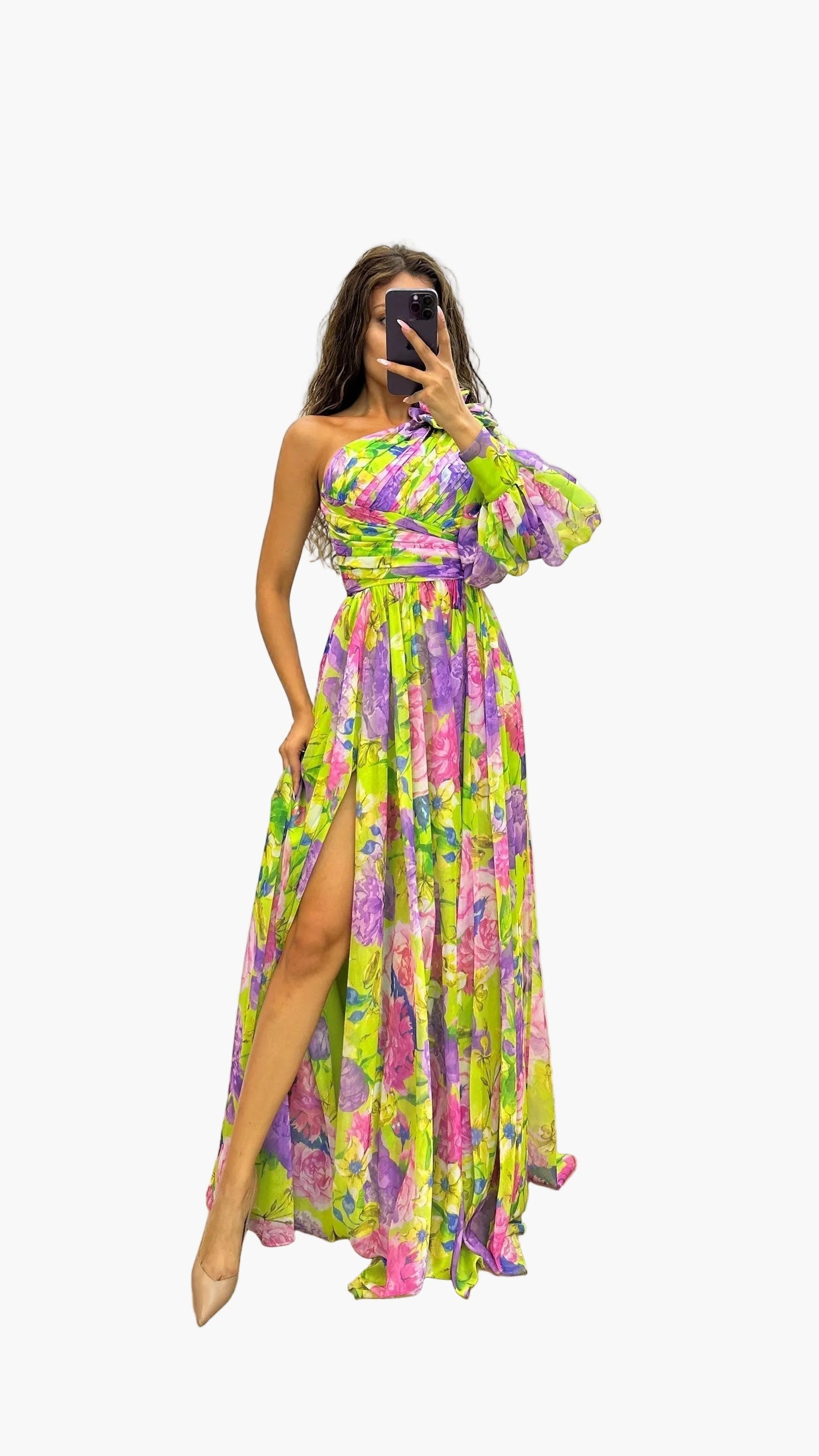 Damen One-Shoulder Maxikleid mit floralen Muster – Elegantes Sommerkleid für festliche Anlässe