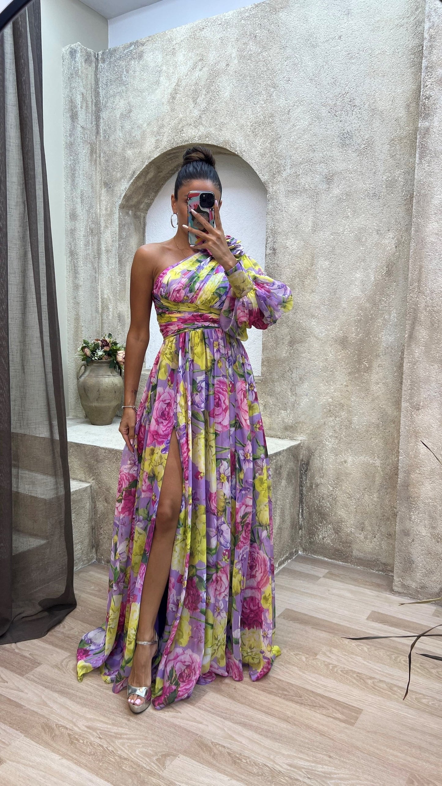 Damen One-Shoulder Maxikleid mit floralen Muster – Elegantes Sommerkleid für festliche Anlässe