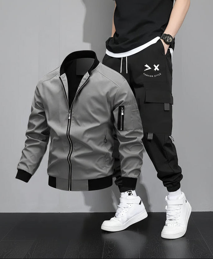 Herren Streetwear Trainingsanzug Set – Bomberjacke & Cargohose, Urban Freizeitlook