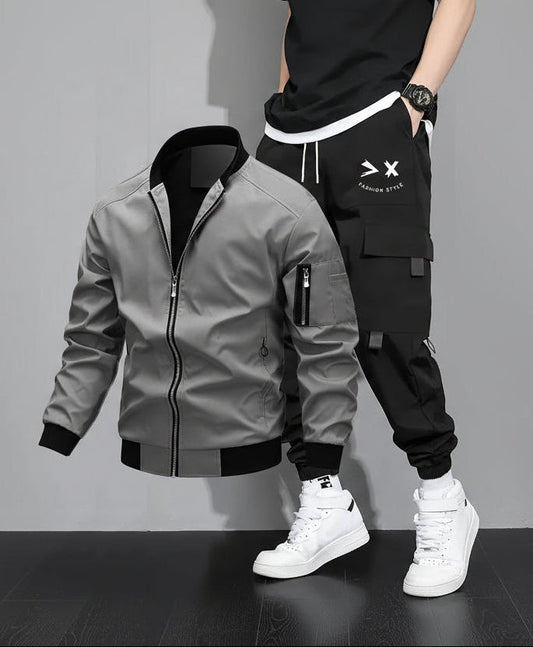 Herren Streetwear Trainingsanzug Set – Bomberjacke & Cargohose, Urban Freizeitlook