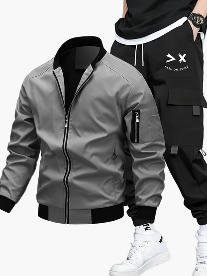 Herren Streetwear Trainingsanzug Set – Bomberjacke & Cargohose, Urban Freizeitlook