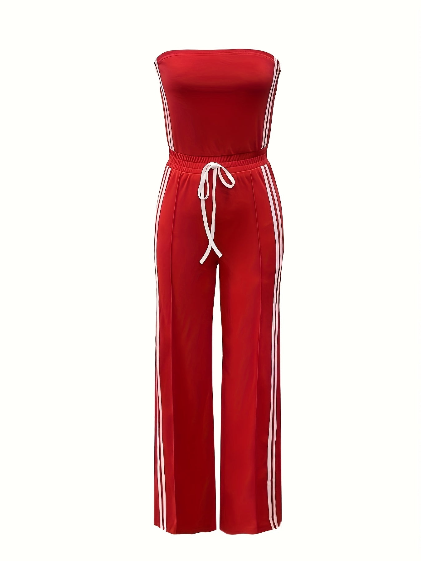 Damen Jumpsuit mit weitem Bein und sportlichem Streifen-Design – Modischer Freizeit Einteiler