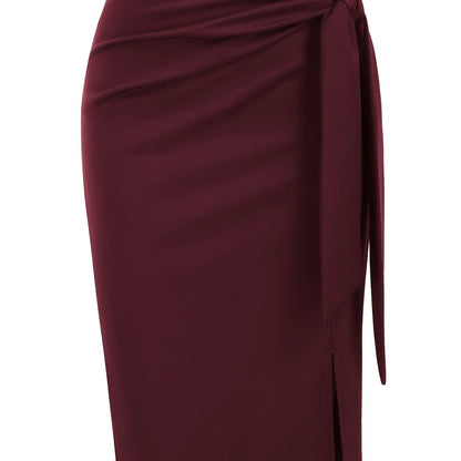 Damen Eleganter Bleistiftrock mit Schleife und Schlitz – Perfekt für Büro & besondere Anlässe