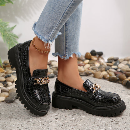 Damen Chunky Loafer mit Ketten-Detail – Stilvolle Slip-Ons für Alltag und Büro