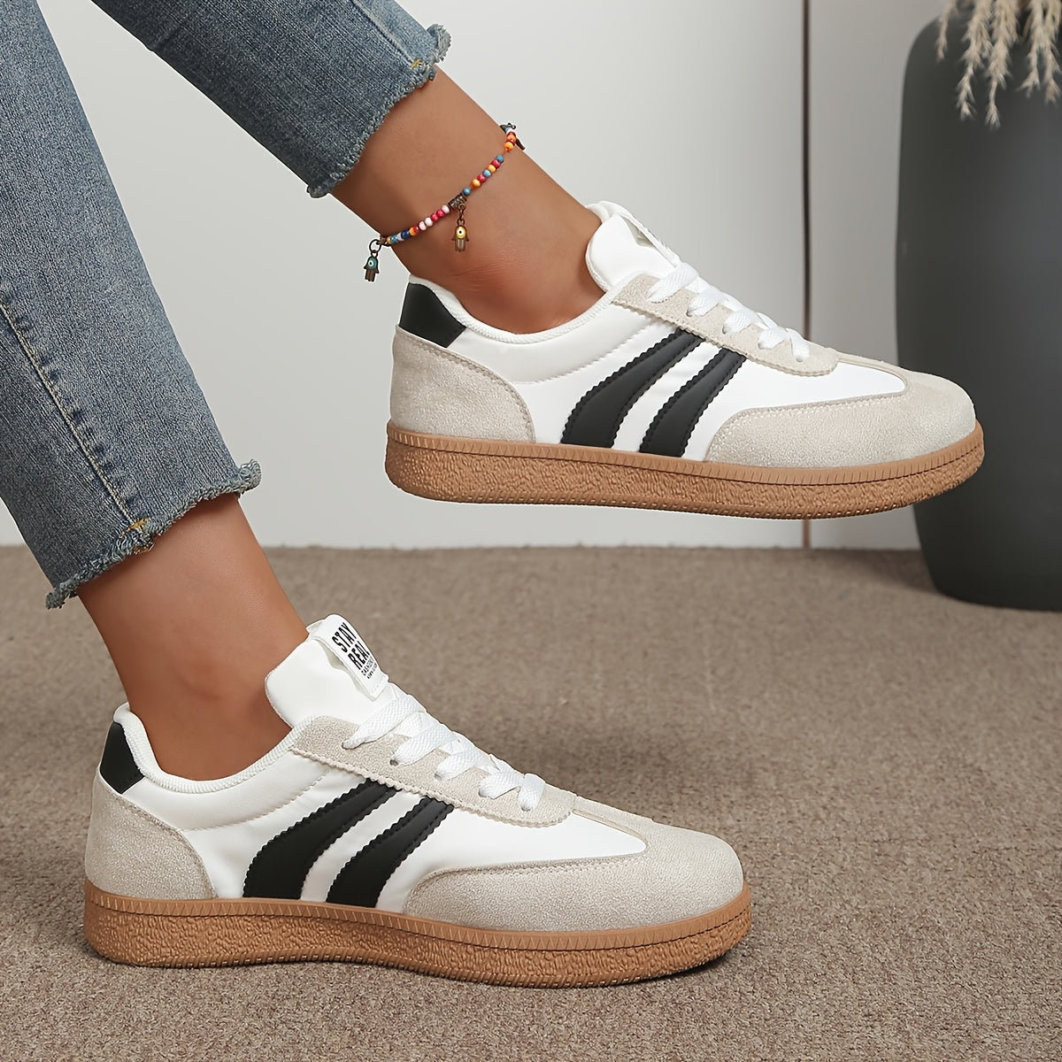 Damen Retro Sneaker mit Streifen – Lässige Streetstyle Turnschuhe für Alltag & Freizeit